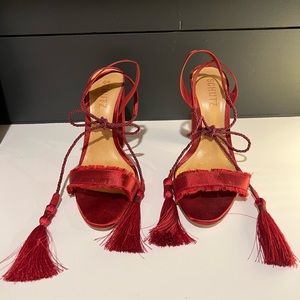 Schutz Red Tassel Accent Block 4” Heel